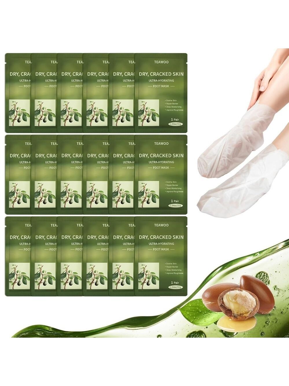 TEAWOO 1 Pair Moisturizing Foot Masks with Shea Butter, Jojoba Oil, Vitamin E